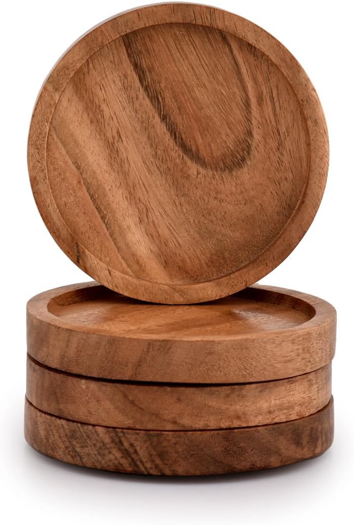 Shahaz Crafts Wooden Coasters For Drinks/Natural Acacia Wood Drink Coaster Set For Drinking Glasses, Tabletop Protection For Any